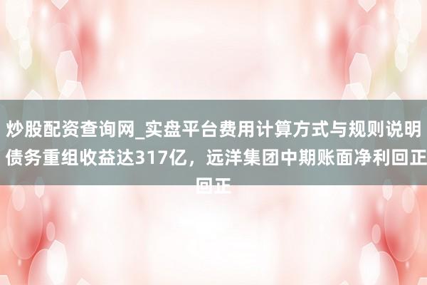 炒股配资查询网_实盘平台费用计算方式与规则说明 债务重组收益达317亿，远洋集团中期账面净利回正