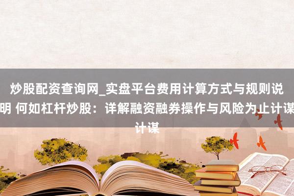炒股配资查询网_实盘平台费用计算方式与规则说明 何如杠杆炒股：详解融资融券操作与风险为止计谋
