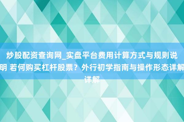 炒股配资查询网_实盘平台费用计算方式与规则说明 若何购买杠杆股票？外行初学指南与操作形态详解