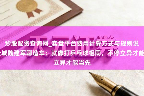 炒股配资查询网_实盘平台费用计算方式与规则说明 长城魏建军聊造车：就像打乒乓球相同，不停立异才能当先