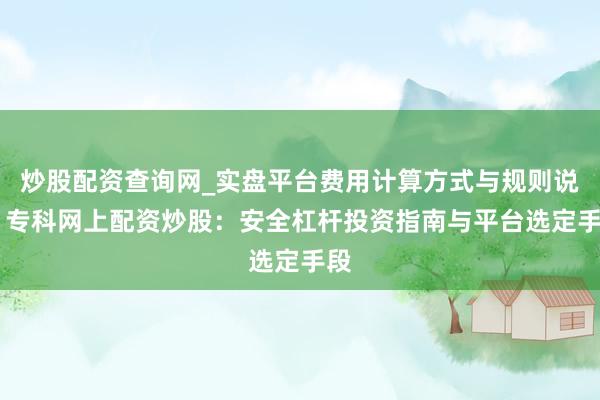 炒股配资查询网_实盘平台费用计算方式与规则说明 专科网上配资炒股：安全杠杆投资指南与平台选定手段