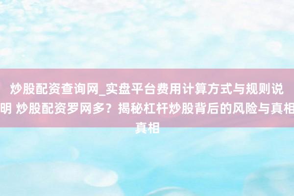 炒股配资查询网_实盘平台费用计算方式与规则说明 炒股配资罗网多？揭秘杠杆炒股背后的风险与真相