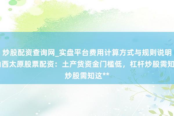 炒股配资查询网_实盘平台费用计算方式与规则说明 **山西太原股票配资：土产货资金门槛低，杠杆炒股需知这**